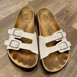 Betula Birkenstock Women’s White Leather 2 Strap Slide Sandal Size 38 / US 7